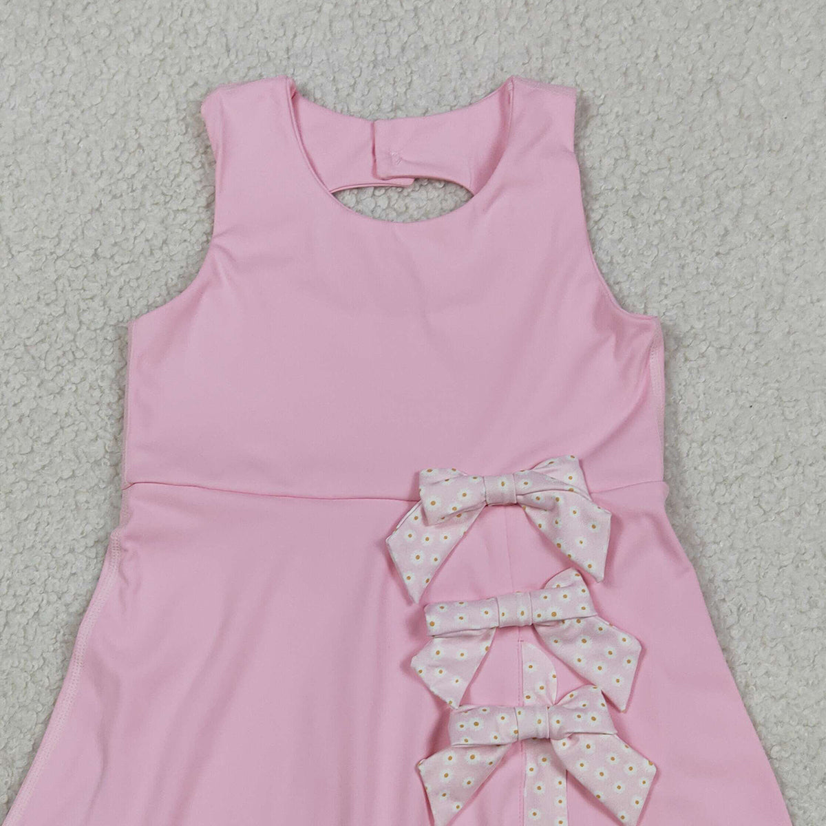 RTS NO MOQ GSD3315 Toddler Girls Sweet Pink Sleeveless Yoga Ruffle Knee Length Dress with Bow