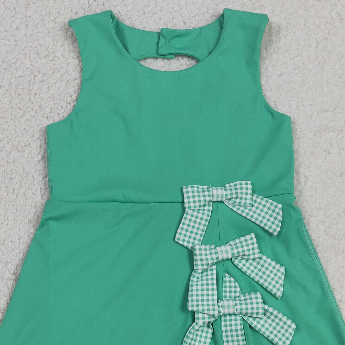 RTS NO MOQ yoga fabric GSD3029 Baby Girls Summer Green Sleeveless Yoga Active Scallop Bow Dresses
