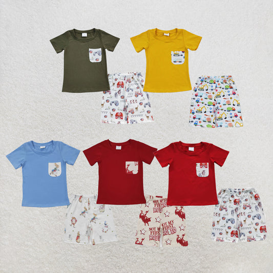 RTS NO MOQ Sibling Baby Boys Easter Rabbit Pocket Tops Shorts Clothes Sets