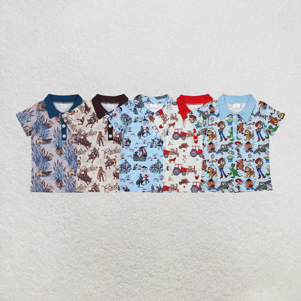 RTS NO MOQ Sibling Baby Boys Ducks Hunting Short Sleeve Buttons Pullovers Shirts Top