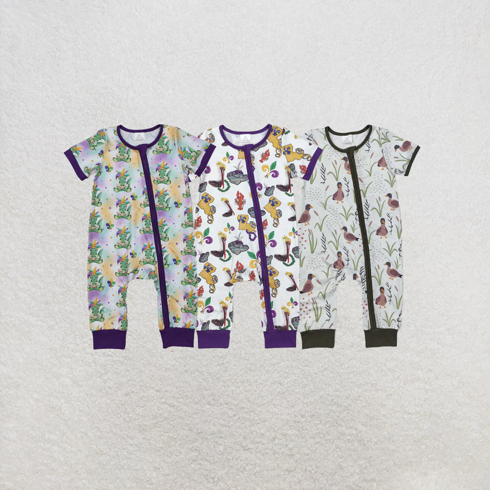 RTS NO MOQ Sibling Baby Boys Mardi Gras Crocodile Zip Rompers