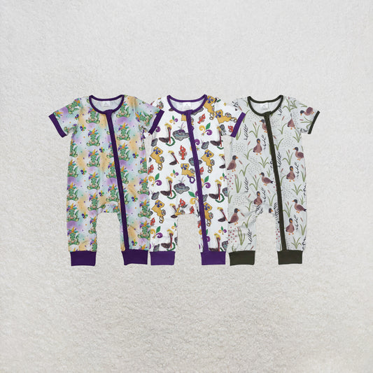 RTS NO MOQ Sibling Baby Boys Mardi Gras Crocodile Zip Rompers