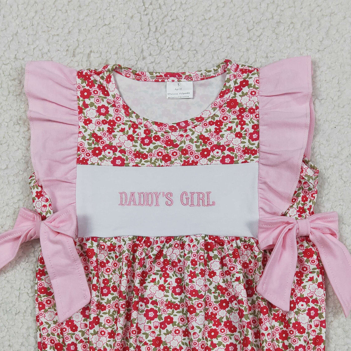 RTS NO MOQ SR3940 Daddy's Girls Embroidered Rompers with Flutter Sleeves Flowers Bows Ruffle Cute Baby Girl Outfit