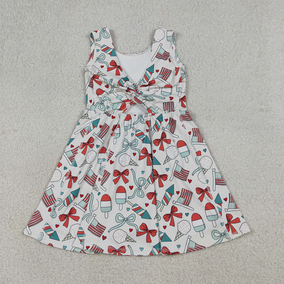 RTS NO MOQ GSD3750 Baby Girls 4th of July Shorts Knee Length Dress Popsicle Flag Bows Yoga Active Outfit