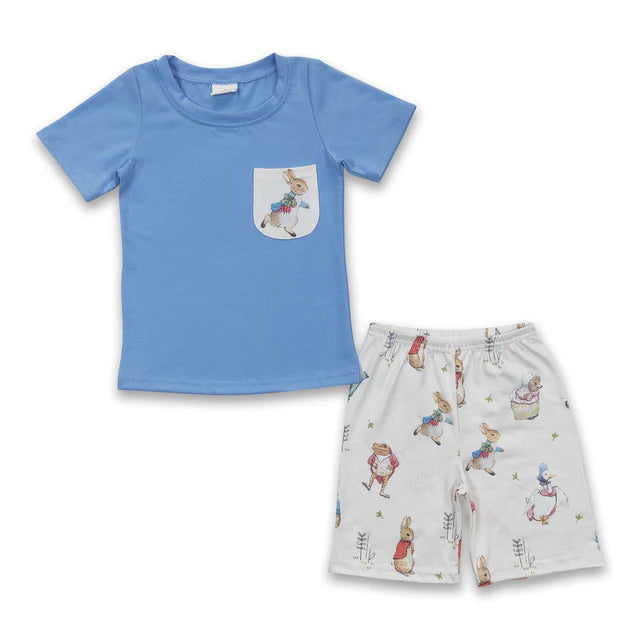 RTS NO MOQ Sibling Baby Boys Easter Rabbit Pocket Tops Shorts Clothes Sets