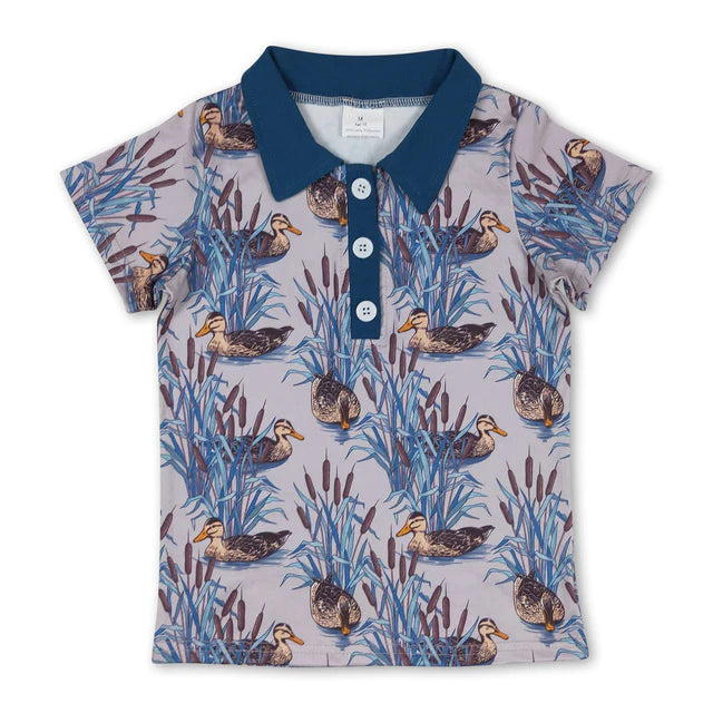 RTS NO MOQ Sibling Baby Boys Ducks Hunting Short Sleeve Buttons Pullovers Shirts Top