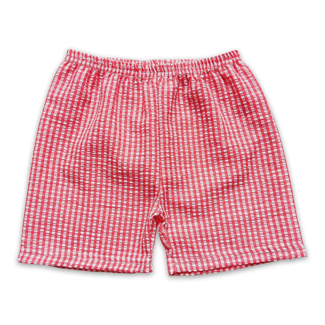 RTS NO MOQ（In Stock)Baby Boys Plaid Seersucker Fabric Shorts