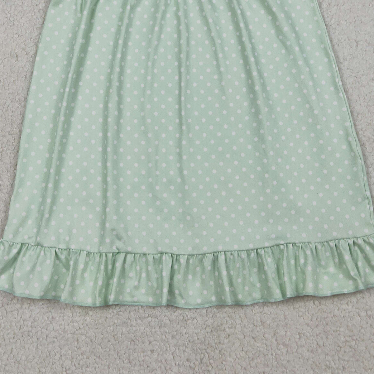 RTS NO MOQ GSD2860 Baby Girls Green Polka Dots Knee Length Ruffle Dress Easter Cross Outfit