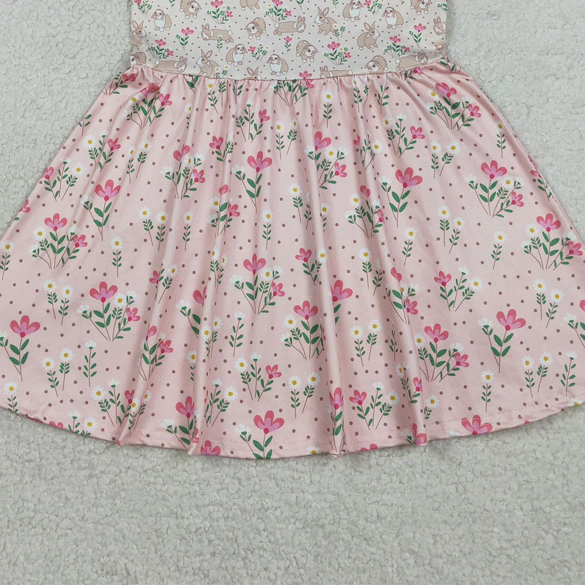 RTS NO MOQ GSD2984  Baby Girls Sleeveless Easter Dresses with Rabbits And Flowers Print Knee-Length Dress for Spring
