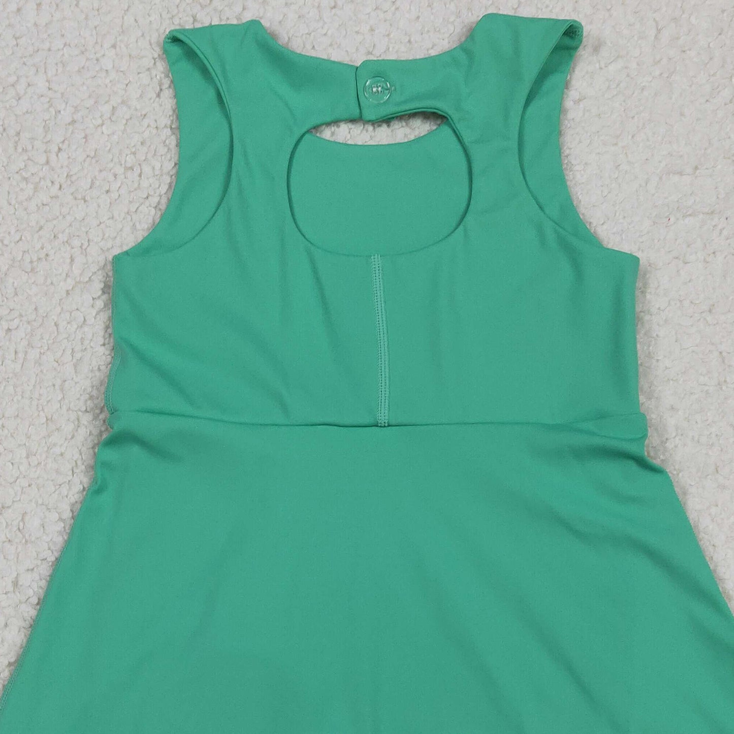 RTS NO MOQ yoga fabric GSD3029 Baby Girls Summer Green Sleeveless Yoga Active Scallop Bow Dresses