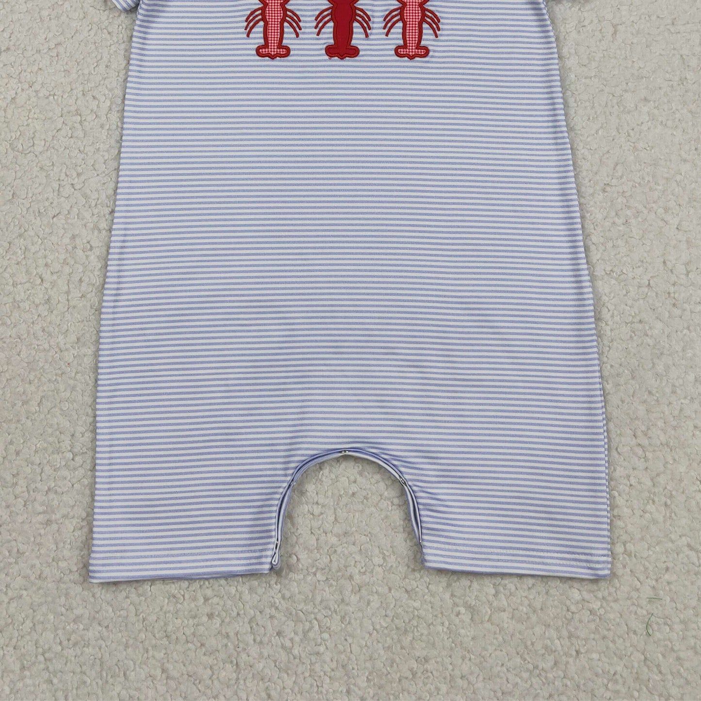 RTS NO MOQ milk silk SR4007 Baby Boys Cute Crayfish Embroidery Blue Stripe Casual Rompers