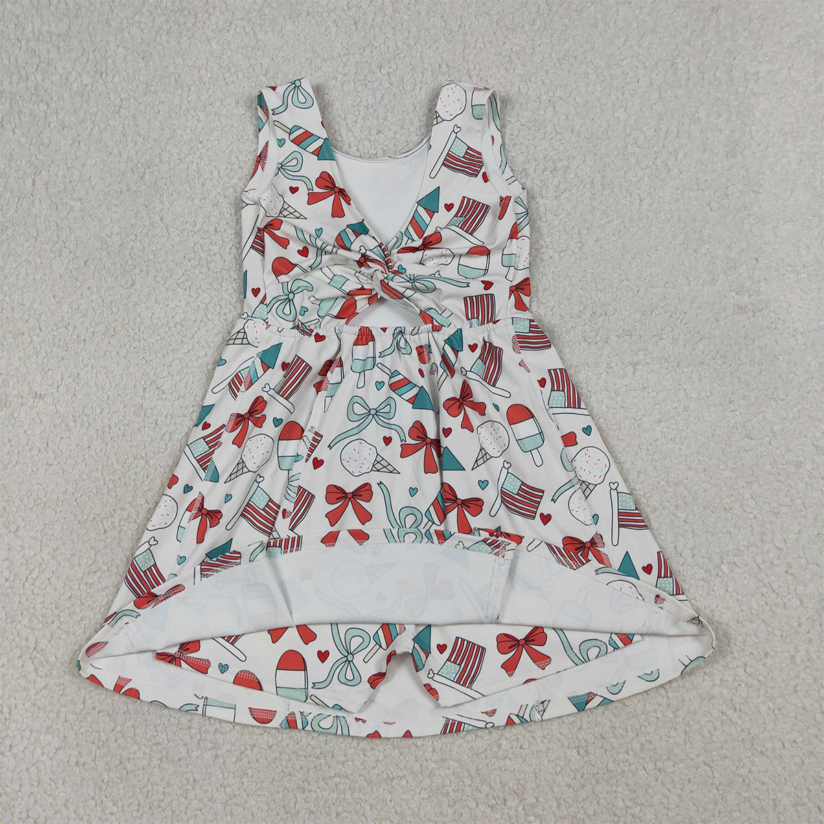 RTS NO MOQ GSD3750 Baby Girls 4th of July Shorts Knee Length Dress Popsicle Flag Bows Yoga Active Outfit