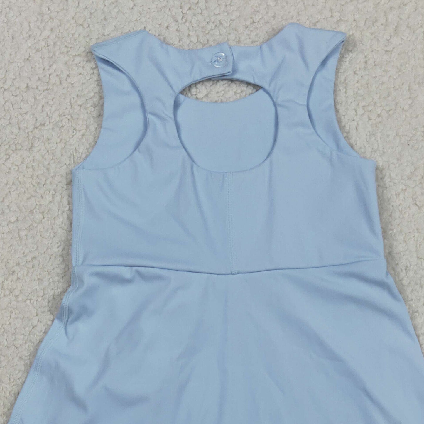 RTS NO MOQ GSD3030 Baby Girls Cute Light Blue Bows Yoga Scallop Knee Length Dress
