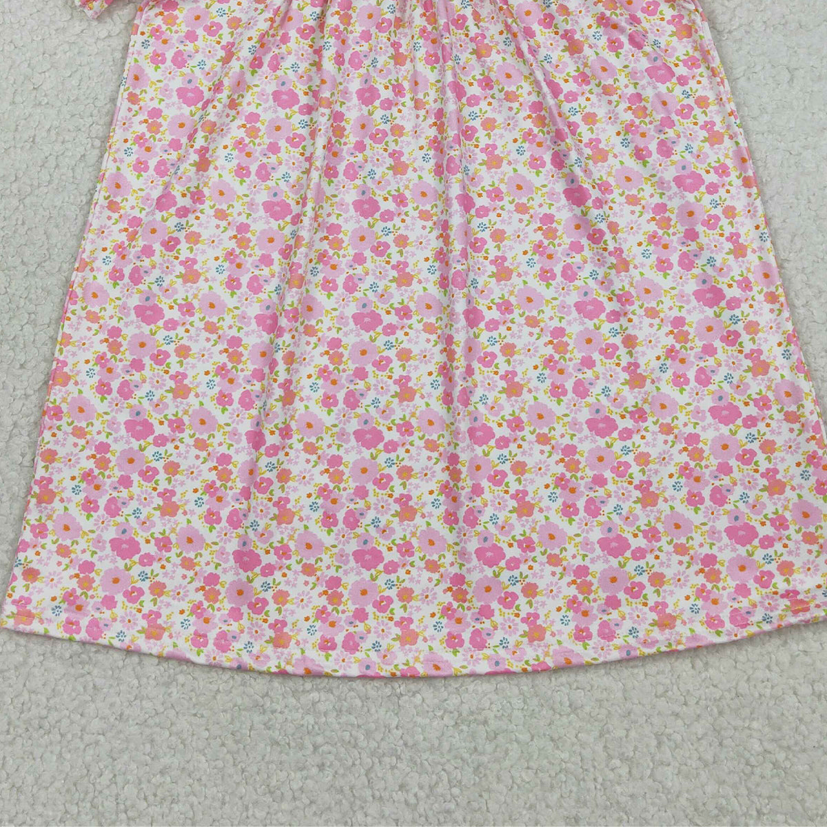 RTS NO MOQ GSD3406 Baby Girls Pink Flowers Easter Dress Smocked Bows Rabbits Knee Length Dress for Spring Summer