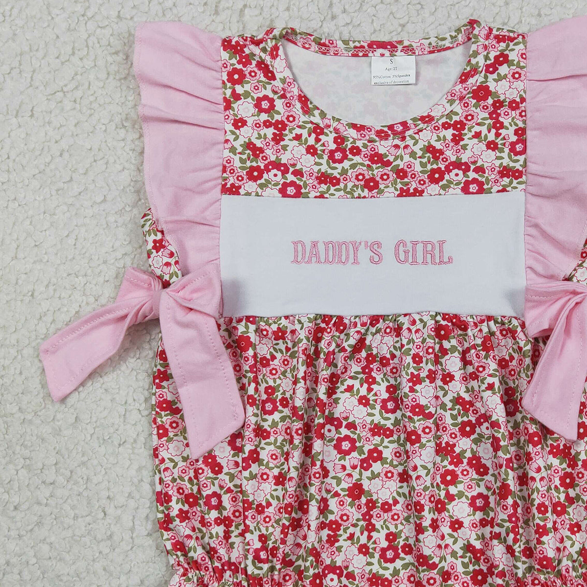 RTS NO MOQ SR3940 Daddy's Girls Embroidered Rompers with Flutter Sleeves Flowers Bows Ruffle Cute Baby Girl Outfit