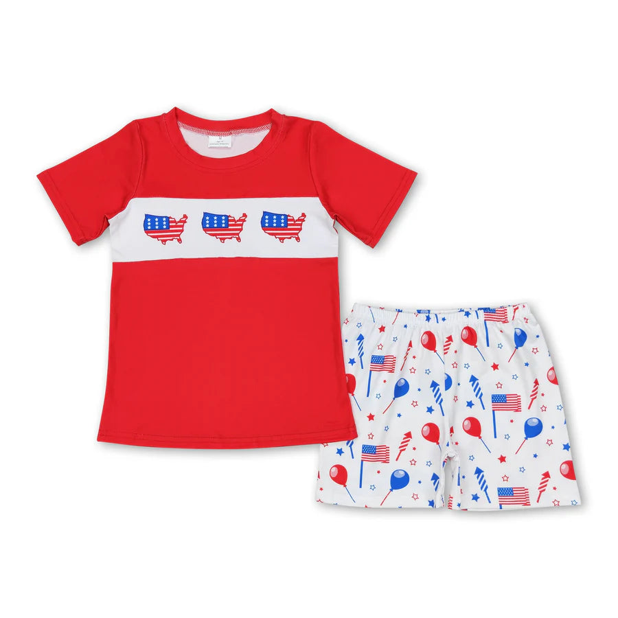 RTS NO MOQ Sibling Baby Boys Baseball Flags Shirt Top Shorts Clothes Sets