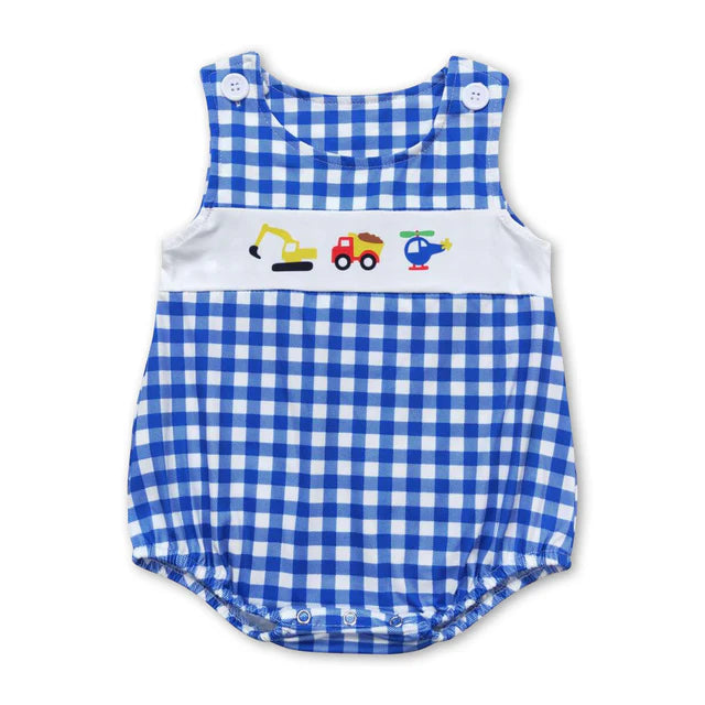 RTS NO MOQ Sibling Baby Infant Boys Checkered Summer Sleeveless Rompers