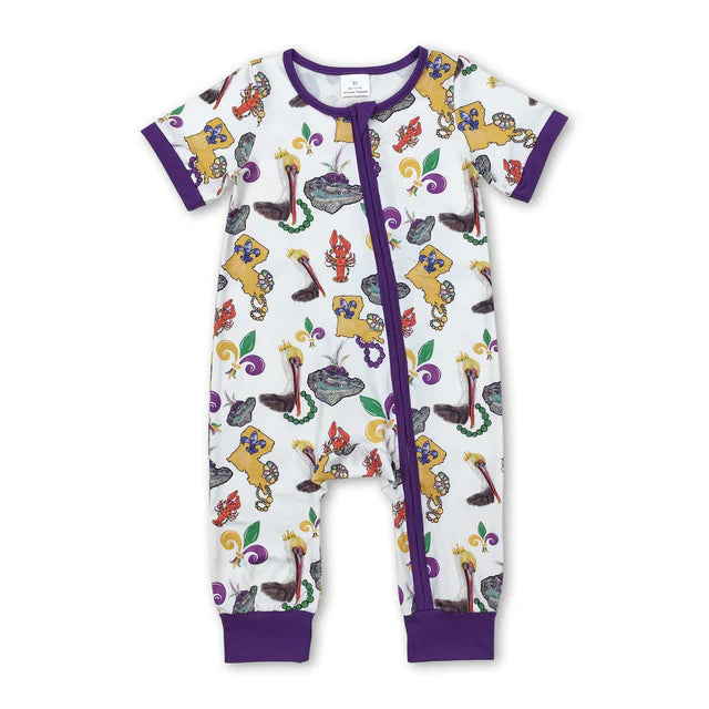 RTS NO MOQ Sibling Baby Boys Mardi Gras Crocodile Zip Rompers