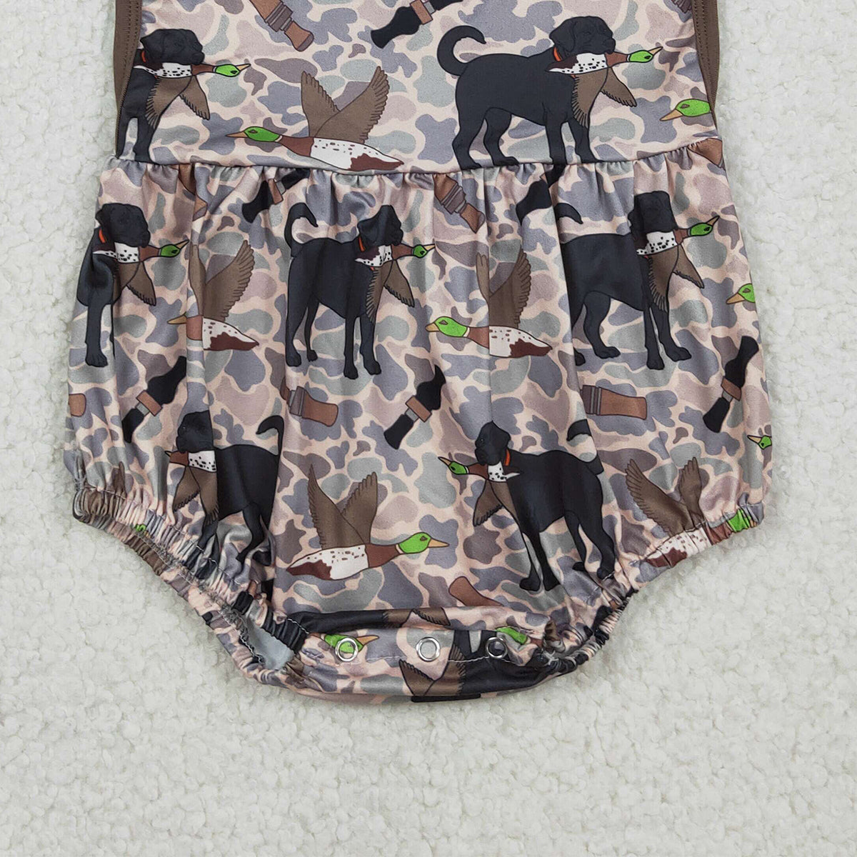 RTS NO MOQ SR3928 Baby Boys Camouflage Hunting Rompers with Strap Dog Ducks Design Baby Boys Outfit Baby Clothes Rompers