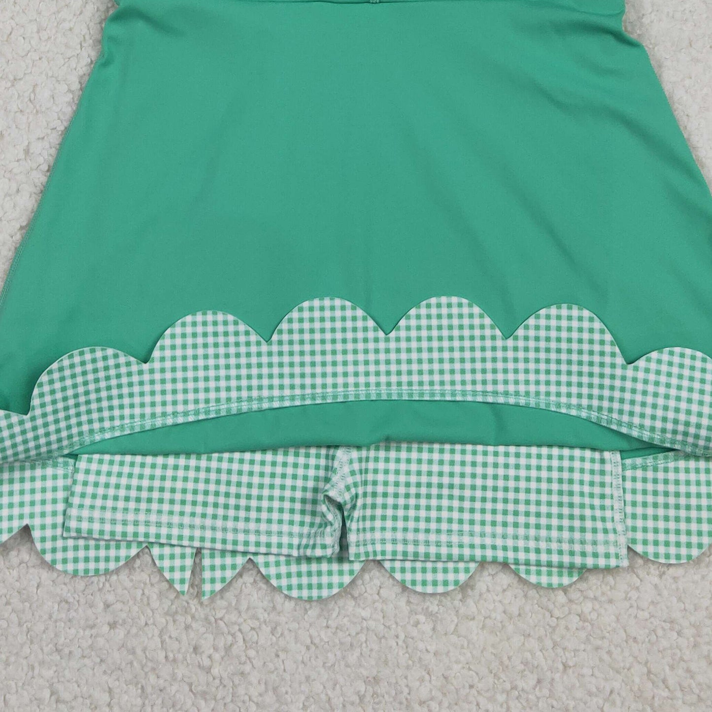 RTS NO MOQ yoga fabric GSD3029 Baby Girls Summer Green Sleeveless Yoga Active Scallop Bow Dresses
