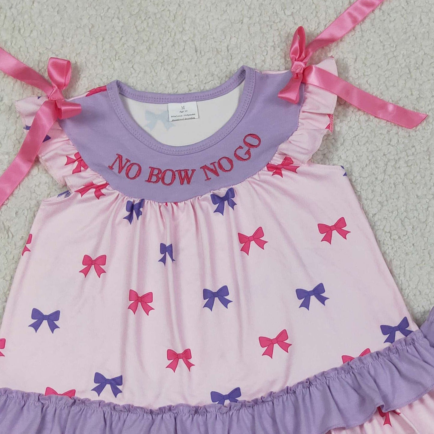 RTS NO MOQ milk silk GSSO3460 Baby Girls Embroidery Letter No Bows No Go Tunic Ruffle Shorts Sets