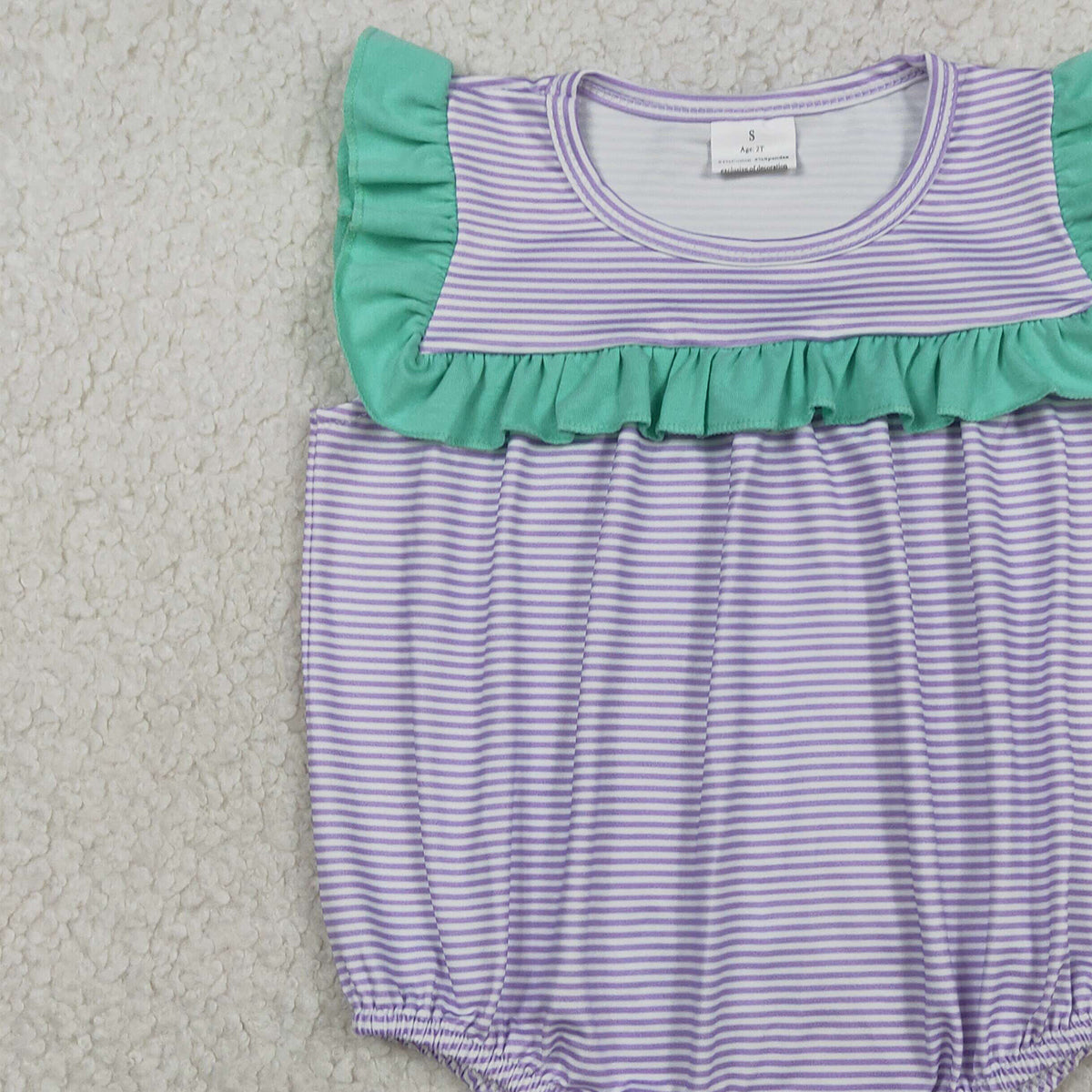 RTS NO MOQ SR3942 Baby Girls Sleeveless Ruffle Rompers Purple Stripe