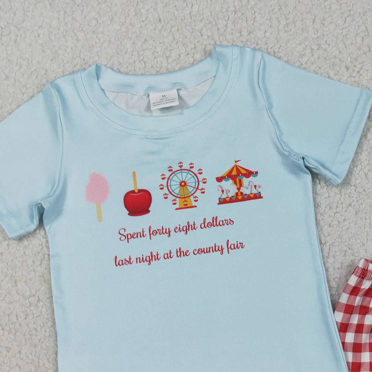 RTS NO MOQ BSSO1482 Baby Boys Blue Short Sleeve Top with Red Plaid Shorts Outfit Set for Infants