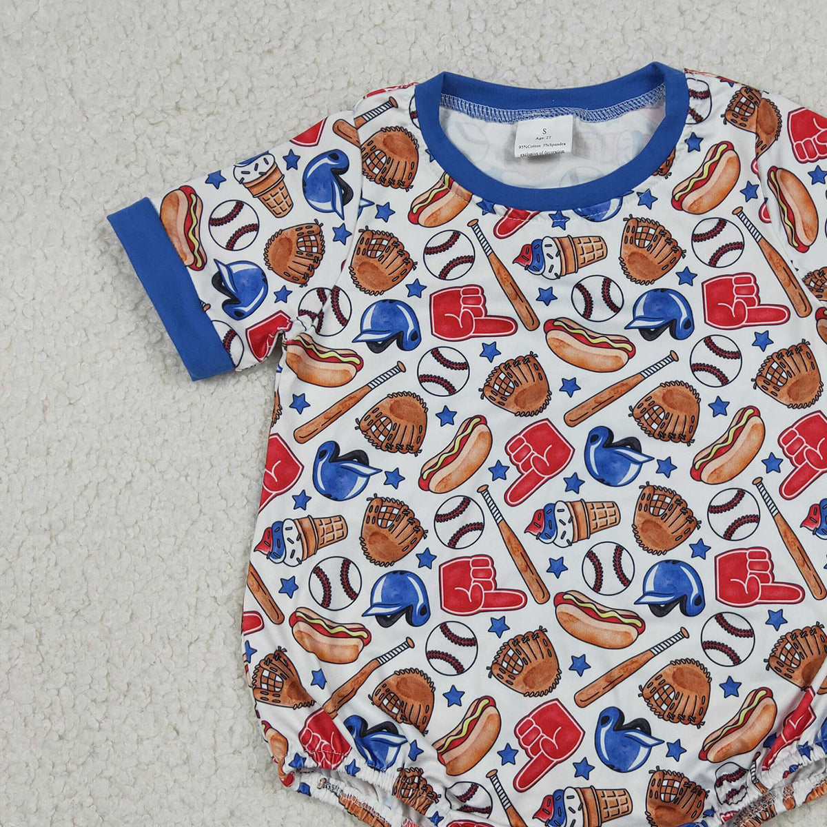 RTS NO MOQ SR4030 Baby Boys Short Sleeve Baseball Team Rompers Stars Print Outfit for Infants
