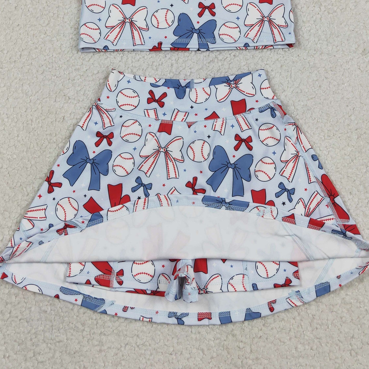 RTS NO MOQ GSD2151 yoga fabric Baby Girls Cute Bows 4th Of July Baseball Vest Skirt Yoga Set