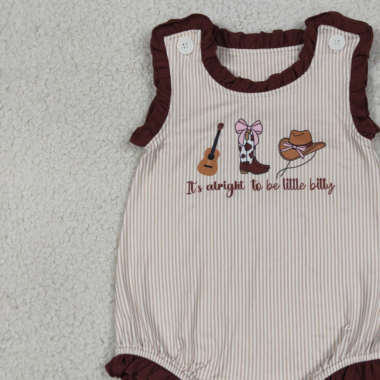 RTS NO MOQ milk silk SR3336 Western Boot Hat Guitar Print Baby Girls Sleeveless Ruffle Rompers