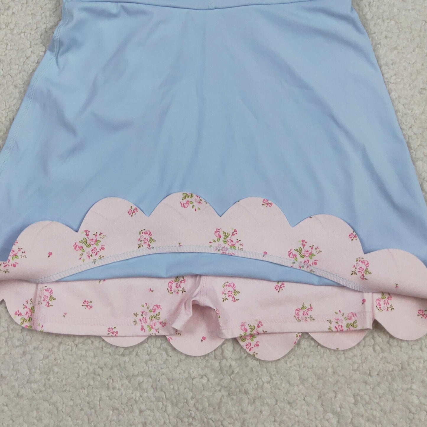 RTS NO MOQ GSD3030 Baby Girls Cute Light Blue Bows Yoga Scallop Knee Length Dress
