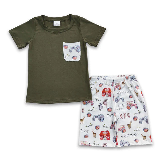 RTS NO MOQ Sibling Baby Boys Easter Rabbit Pocket Tops Shorts Clothes Sets