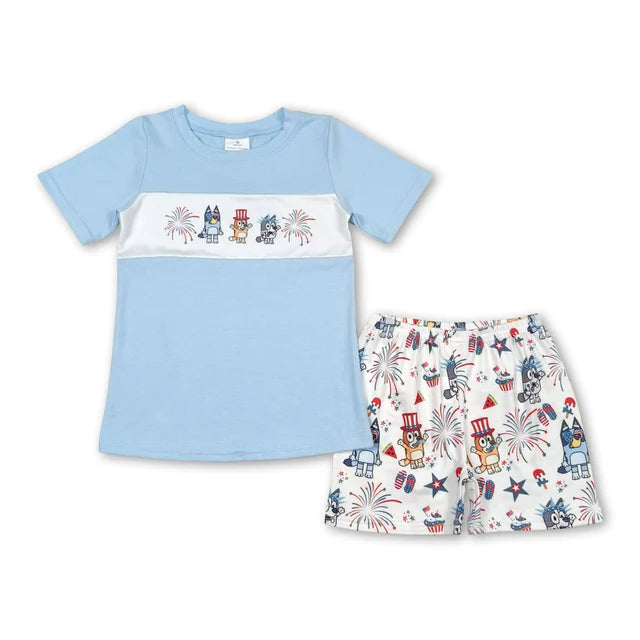 RTS NO MOQ Sibling Baby Boys Baseball Flags Shirt Top Shorts Clothes Sets