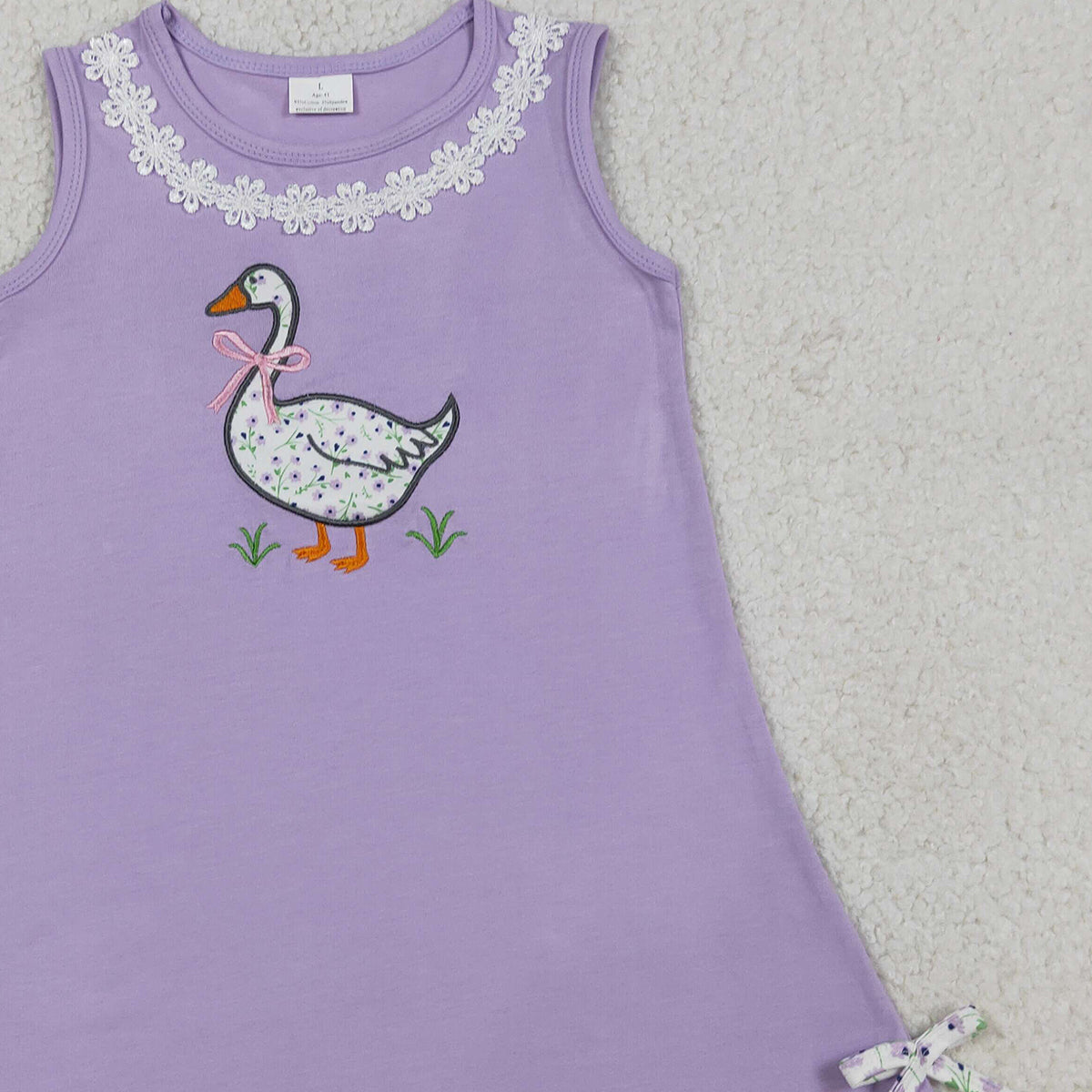 RTS NO MOQ GSD2942 Embroidery Bows Goose Baby Girls  Sleeveless Knee Length Dress