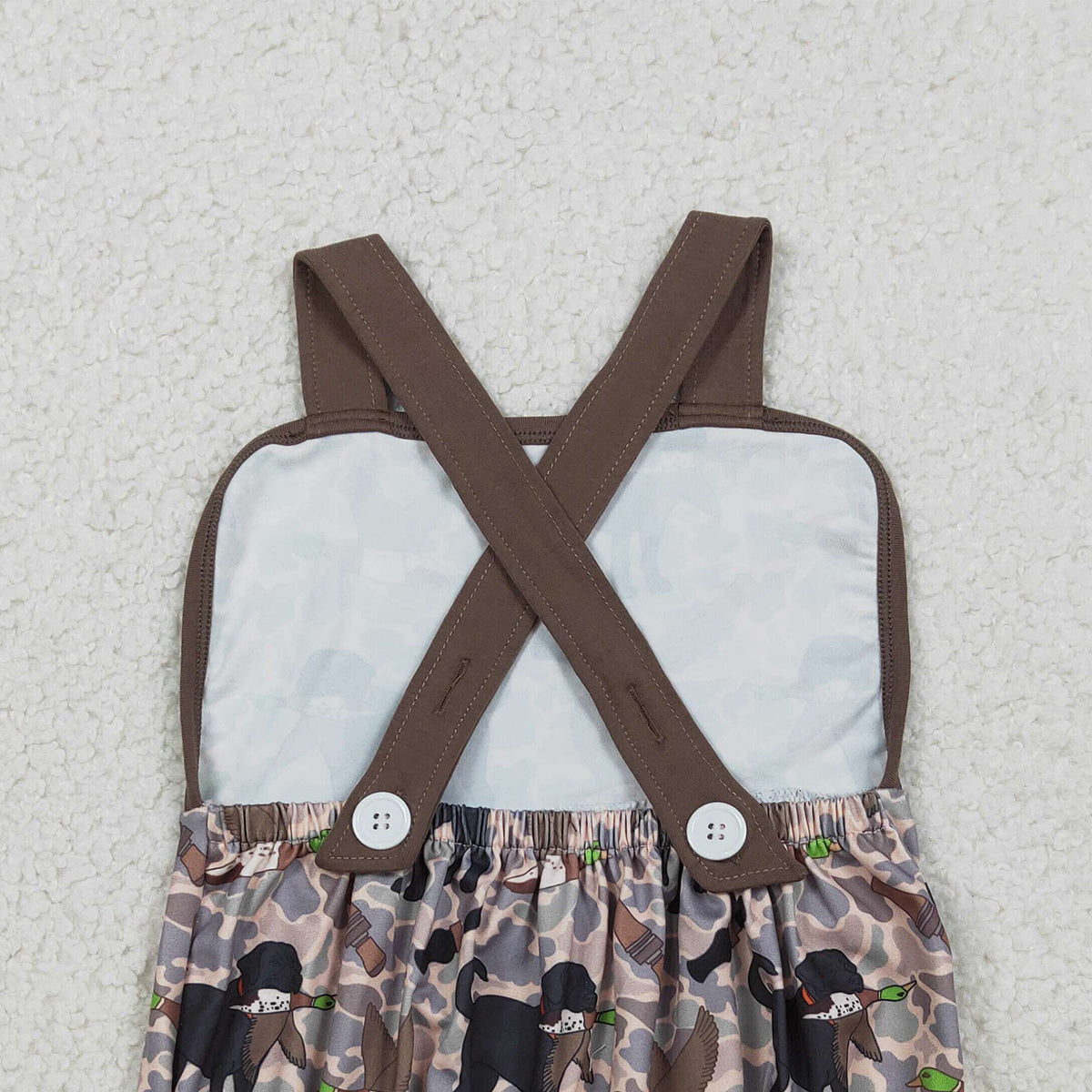 RTS NO MOQ SR3928 Baby Boys Camouflage Hunting Rompers with Strap Dog Ducks Design Baby Boys Outfit Baby Clothes Rompers