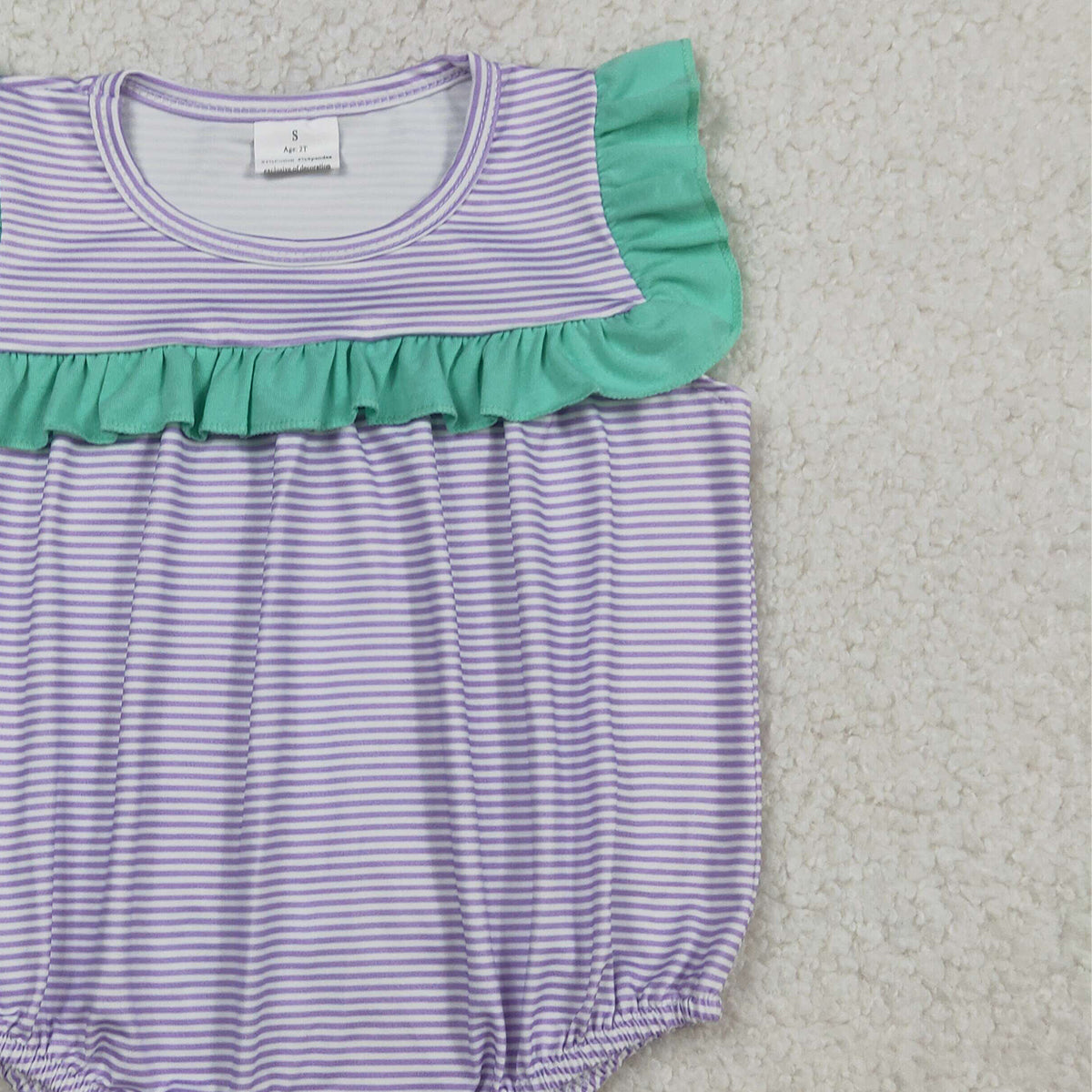 RTS NO MOQ SR3942 Baby Girls Sleeveless Ruffle Rompers Purple Stripe