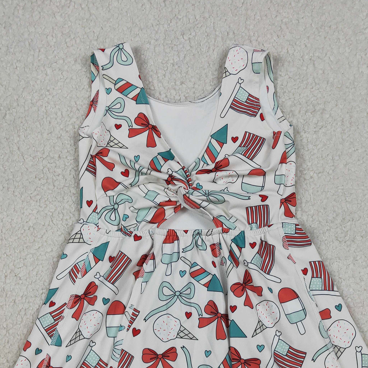 RTS NO MOQ GSD3750 Baby Girls 4th of July Shorts Knee Length Dress Popsicle Flag Bows Yoga Active Outfit