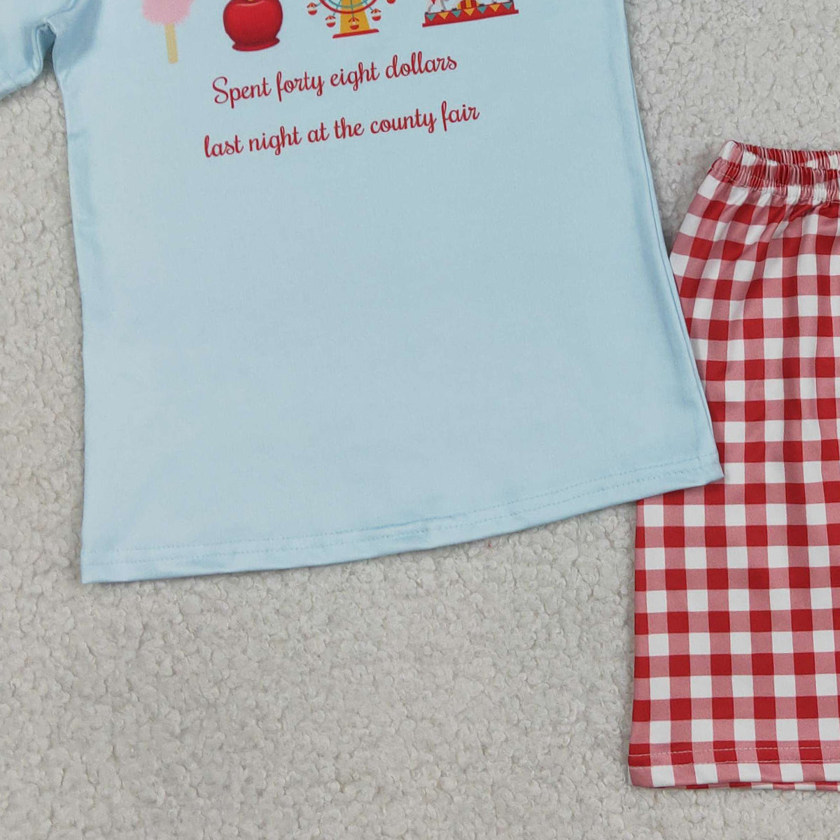 RTS NO MOQ BSSO1482 Baby Boys Blue Short Sleeve Top with Red Plaid Shorts Outfit Set for Infants