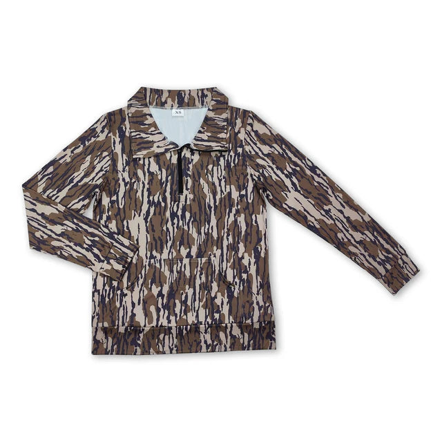 RTS NO MOQ Sibling Adult Women Camouflage Long Sleeve Tee Shirts Zip Pullovers Tops