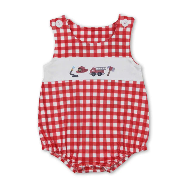 RTS NO MOQ Sibling Baby Infant Boys Checkered Summer Sleeveless Rompers