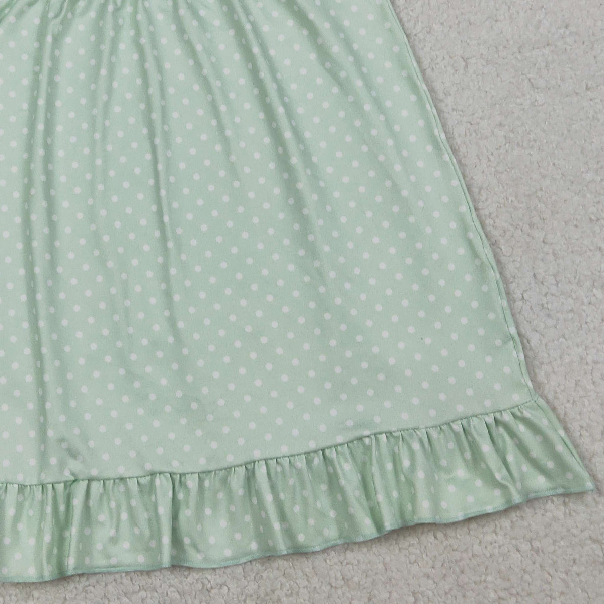 RTS NO MOQ GSD2860 Baby Girls Green Polka Dots Knee Length Ruffle Dress Easter Cross Outfit