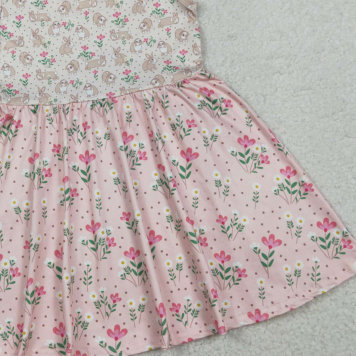 RTS NO MOQ GSD2984  Baby Girls Sleeveless Easter Dresses with Rabbits And Flowers Print Knee-Length Dress for Spring