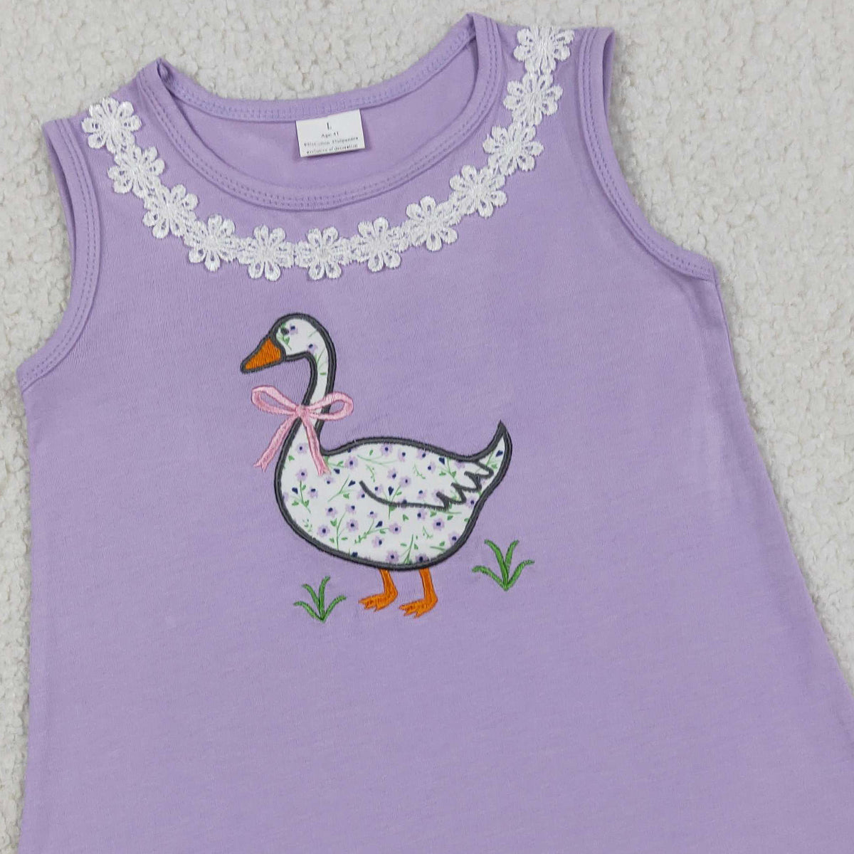 RTS NO MOQ GSD2942 Embroidery Bows Goose Baby Girls  Sleeveless Knee Length Dress