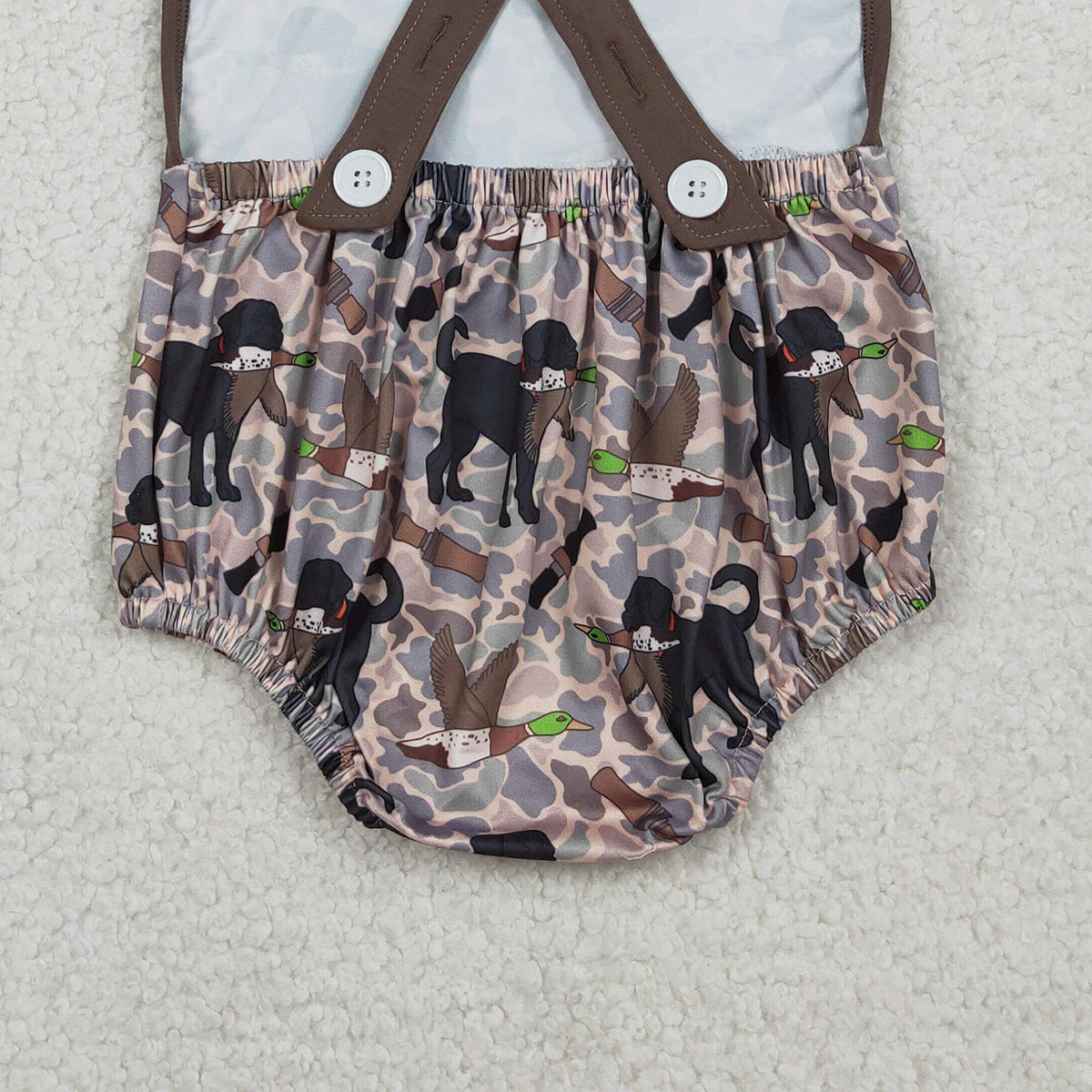 RTS NO MOQ SR3928 Baby Boys Camouflage Hunting Rompers with Strap Dog Ducks Design Baby Boys Outfit Baby Clothes Rompers