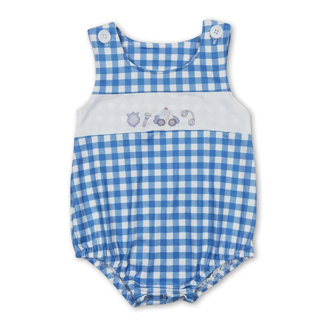 RTS NO MOQ Sibling Baby Infant Boys Checkered Summer Sleeveless Rompers