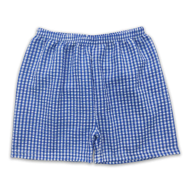 RTS NO MOQ（In Stock)Baby Boys Plaid Seersucker Fabric Shorts