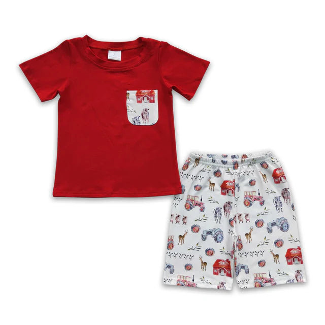 RTS NO MOQ Sibling Baby Boys Easter Rabbit Pocket Tops Shorts Clothes Sets