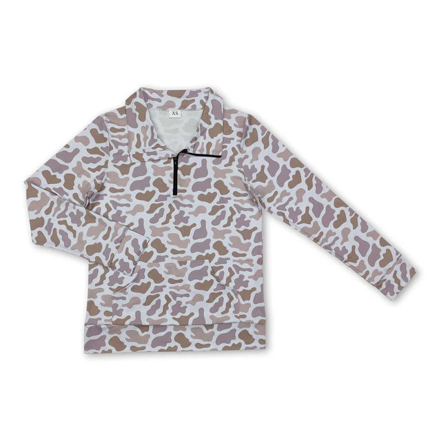 RTS NO MOQ Sibling Adult Women Camouflage Long Sleeve Tee Shirts Zip Pullovers Tops