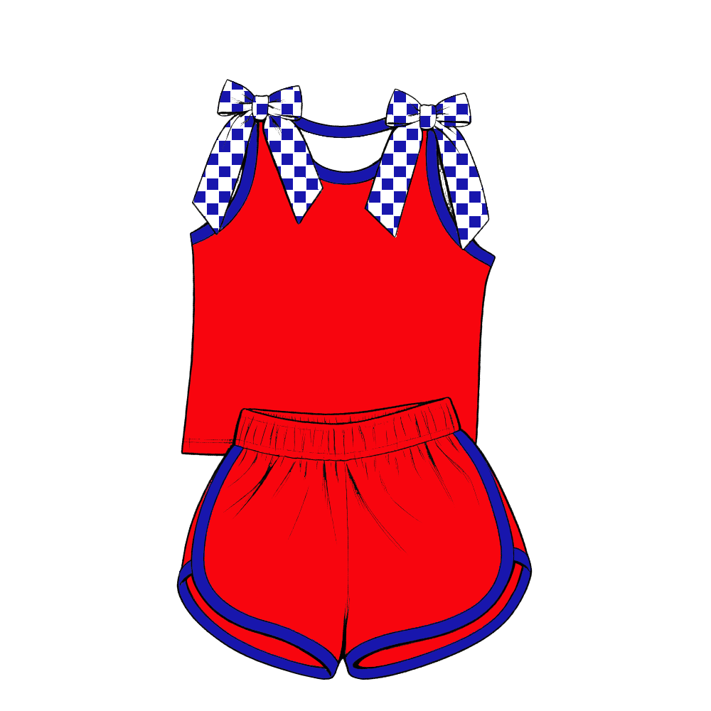 custom moq 5 mix size Baby Girls Purple Bow Sleeveless Top Blue Shorts Summer Outfit Sets