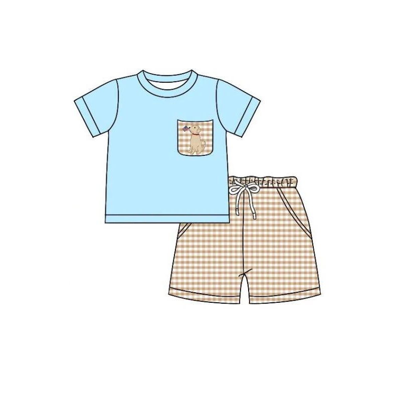 5.17custom each style moq 5eta 4-5week Sibling Sister patriotic puppy print blue and pink girls and boys outfits and baby romper match family design